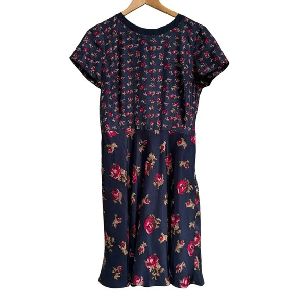 Brooks Brothers Red Fleece Floral Silk Dress Size 8 Navy Red Classic Pretty - Picture 1 of 9